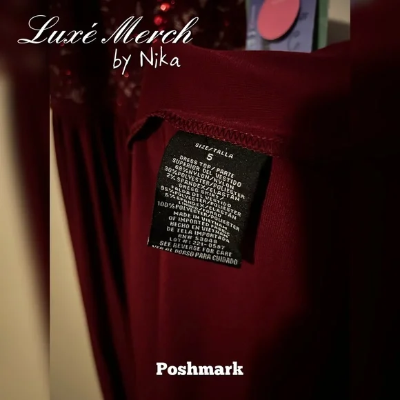 Morgan & Co Sequined Halter Maxi Formal Mermaid Dress - Color Merlot/Nude Size 5 - Picture 9 of 10